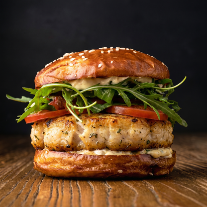 Fischburger Premium Nachhaltig Gesund High Protein Burger Lokaler Burger Schweizer Burger Fisch 100% Geschmack