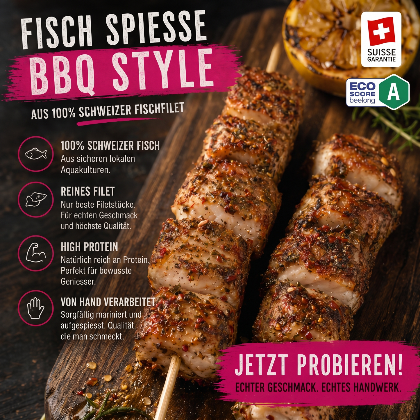 Fisch Spiesse zum grillen Spiesse Fisch 100% Nachhaltiger Fisch Gesunder Fisch einfache Fisch Rezepte