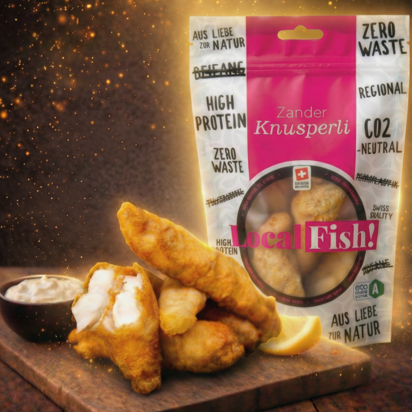 Knusperli Fischstäbchen Glutenfrei Chnusperli Gesunder Fisch Zander Filet Lokal Nachhaltig Kein Mikroplastik Kein Antibiotika Grätenfrei LocalFish