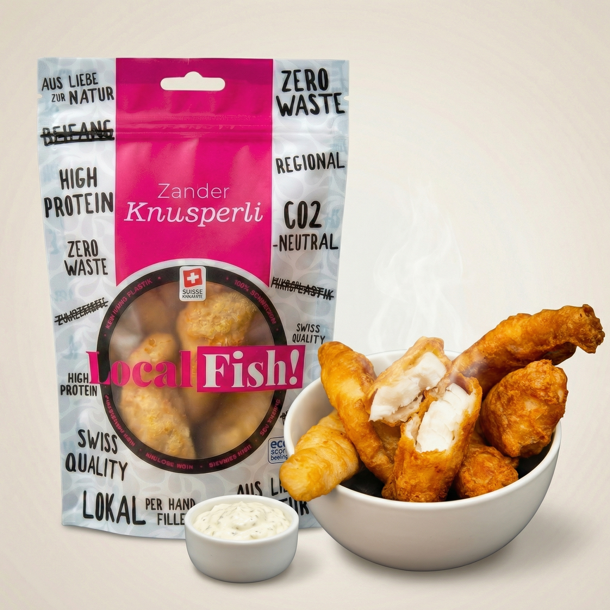Knusperli Fischstäbchen Glutenfrei Chnusperli Gesunder Fisch Zander Filet Lokal Nachhaltig Kein Mikroplastik Kein Antibiotika Grätenfrei LocalFish
